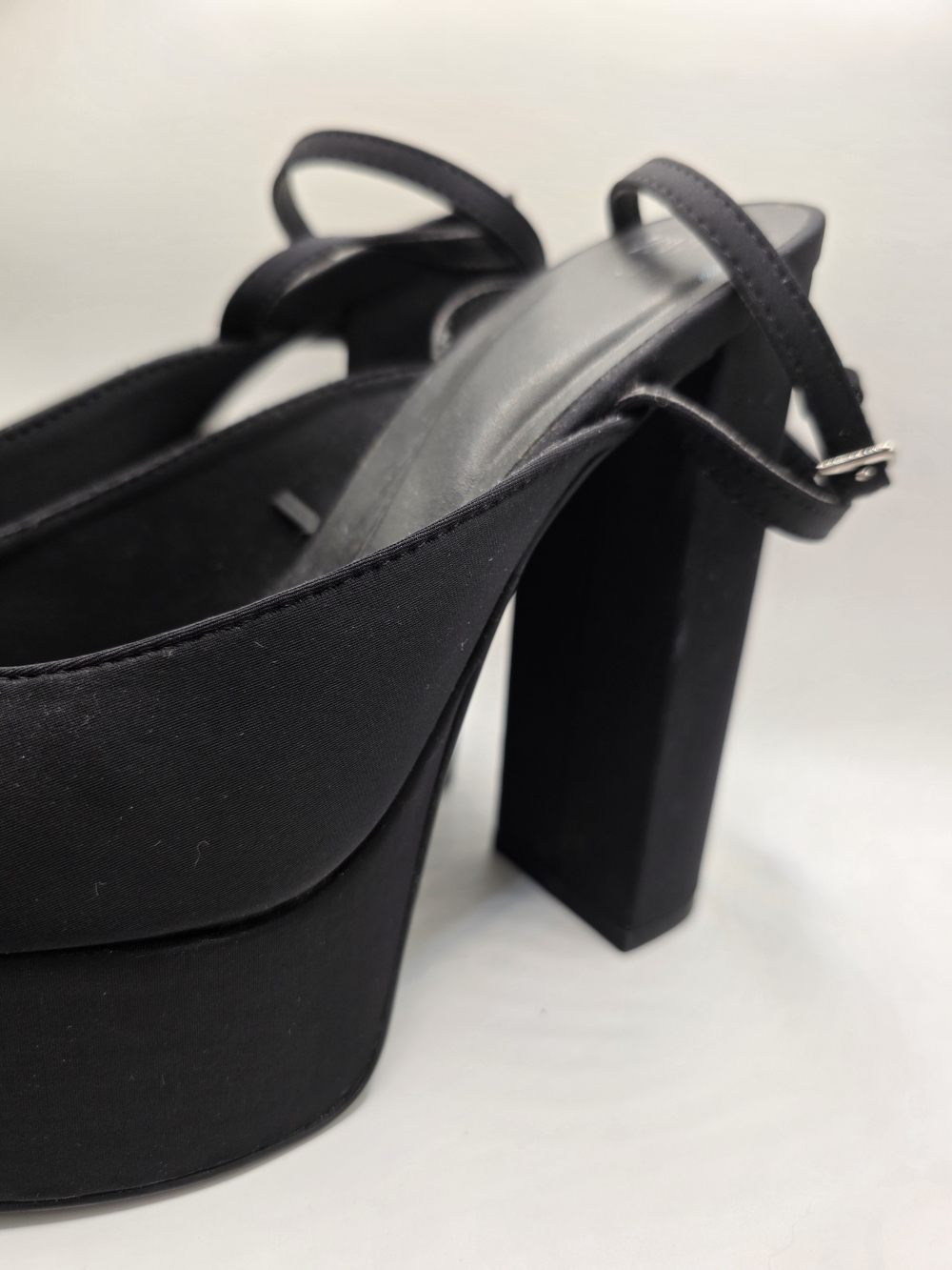 Zara Black Satin Platform Ankle Wrapping Slingback Heels Size 39 EU Chunky Retro - Picture 6 of 7